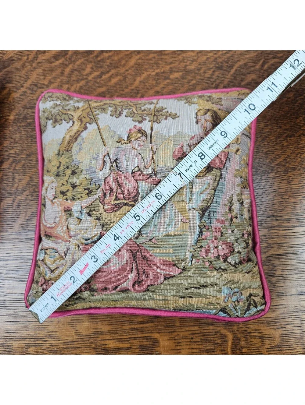 Pair Vintage French Country Tapestry Pillows Pastoral Courting Scenes Pink
